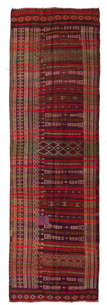 4' 1 x 13' 1 Hand Woven Kilim Fars Wool Runner Rug