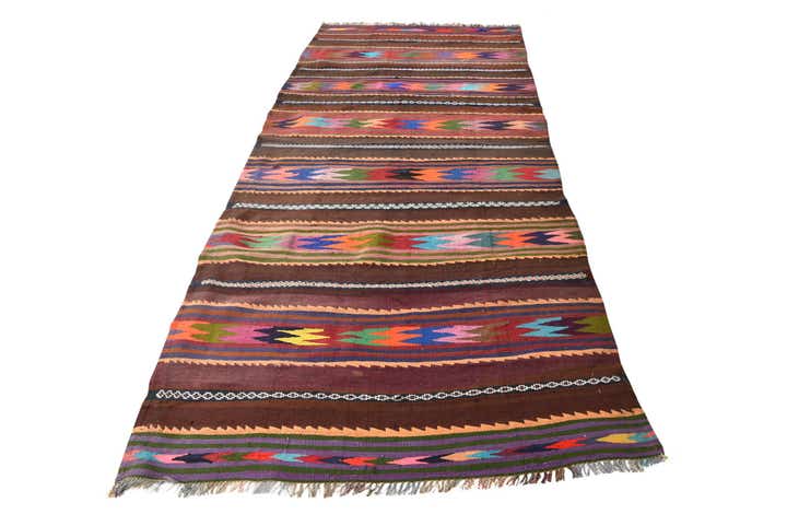 4' 3 x 10' 7 Hand Woven Kilim Fars Wool Runner Rug