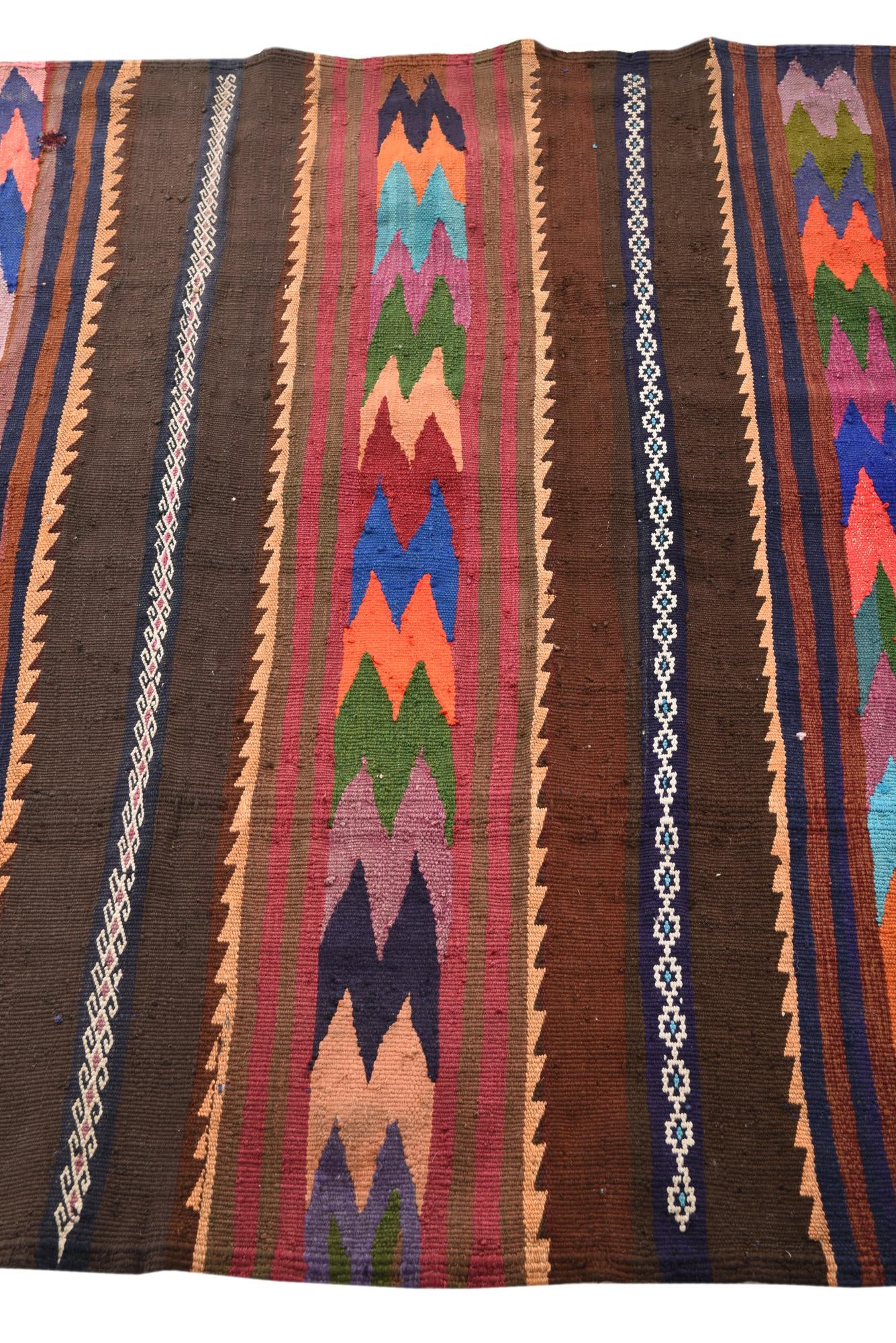 4' 3 x 10' 7 Hand Woven Kilim Fars Wool Runner Rug