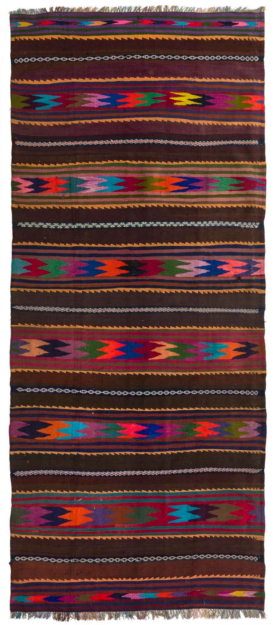 4' 3 x 10' 7 Hand Woven Kilim Fars Wool Runner Rug