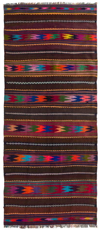Detail image of 4' 3 x 10' 7 Hand Woven Kilim Fars Wool Runner Rug