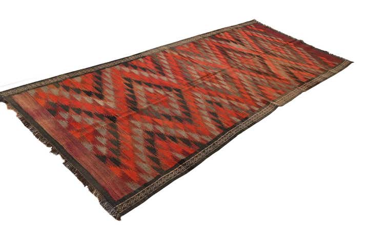 4' 5 x 10' 8 Hand Woven Kilim Fars Wool Runner Rug