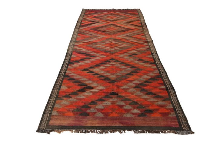 Detail image of 4' 5 x 10' 8 Hand Woven Kilim Fars Wool Runner Rug
