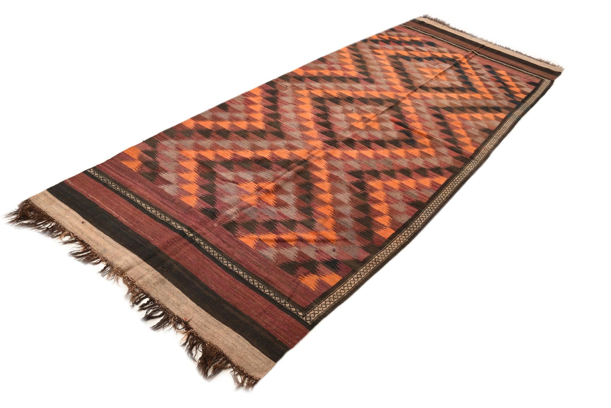 4' 7 x 12' 2 Hand Woven Kilim Fars Wool Runner Rug