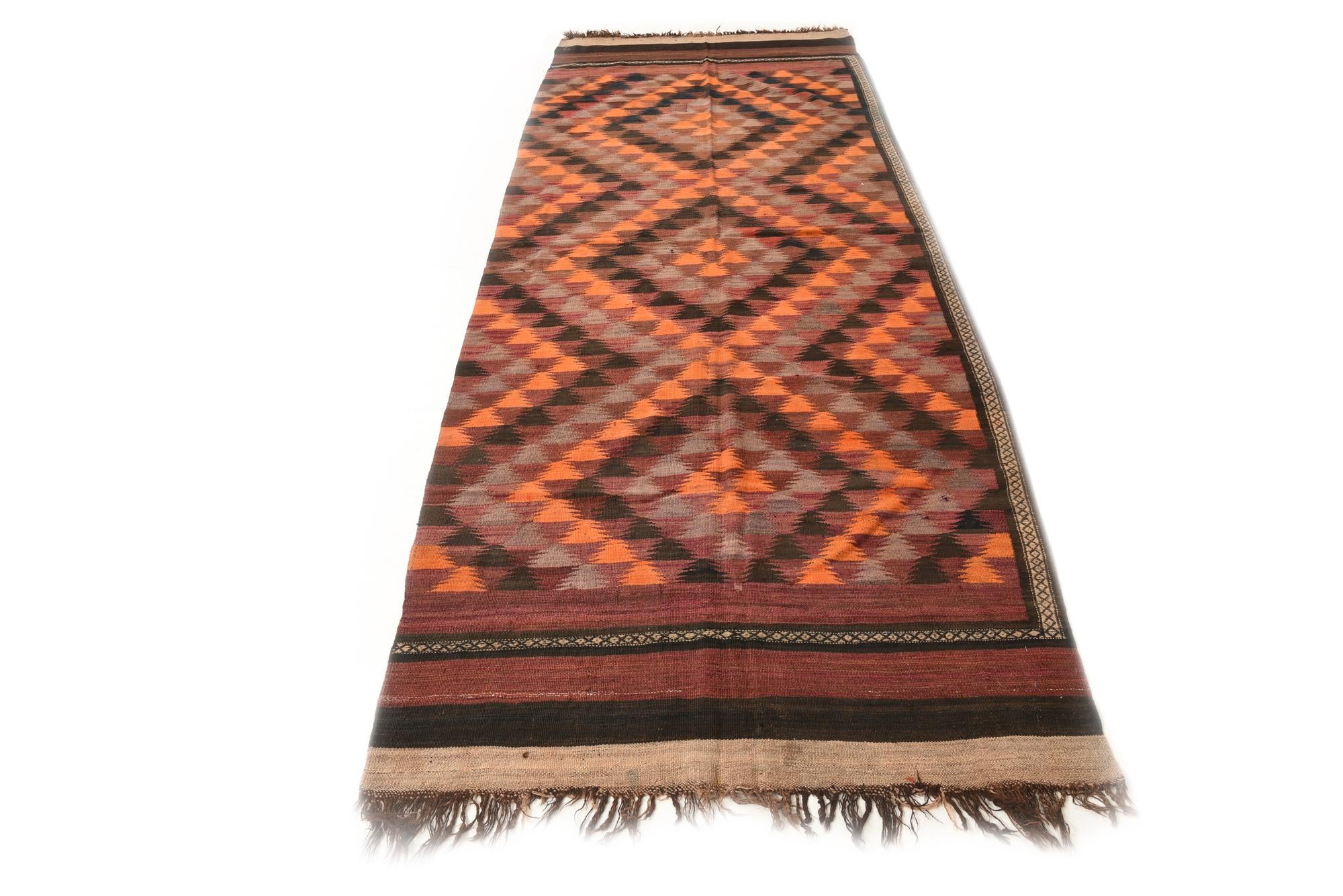 4' 7 x 12' 2 Hand Woven Kilim Fars Wool Runner Rug