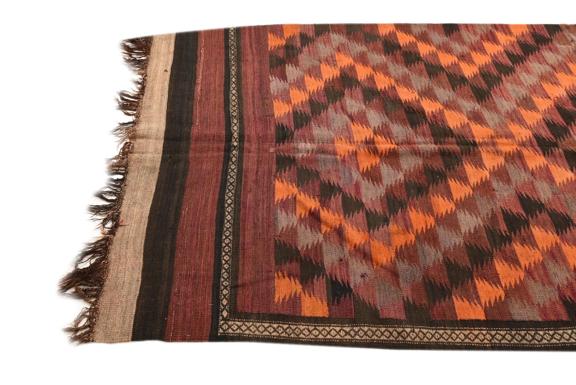 4' 7 x 12' 2 Hand Woven Kilim Fars Wool Runner Rug