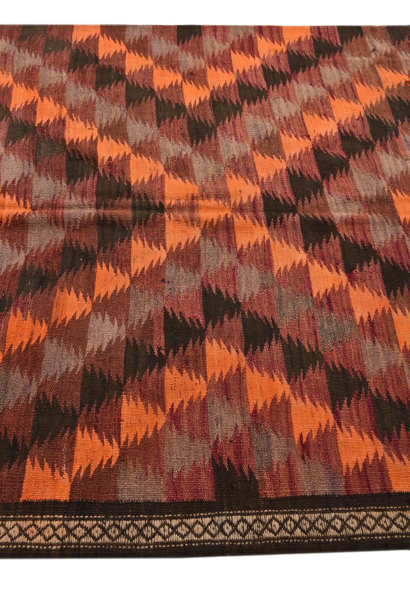 4' 7 x 12' 2 Hand Woven Kilim Fars Wool Runner Rug