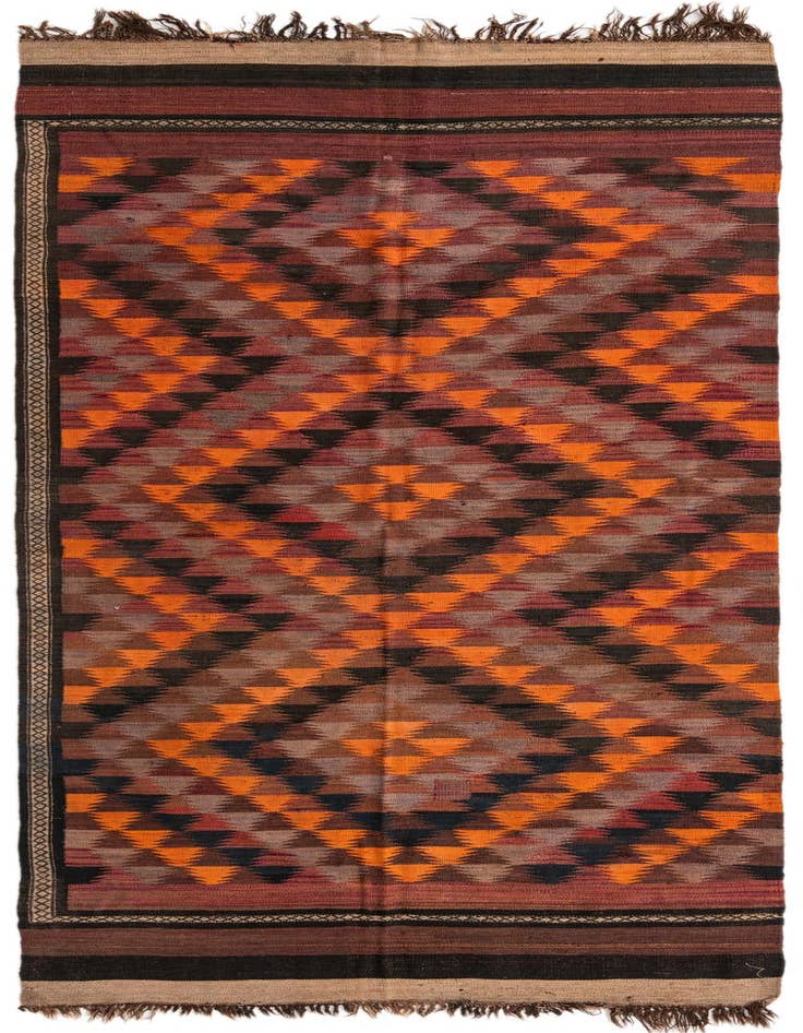 Detail image of 4' 7 x 12' 2 Hand Woven Kilim Fars Wool Runner Rug