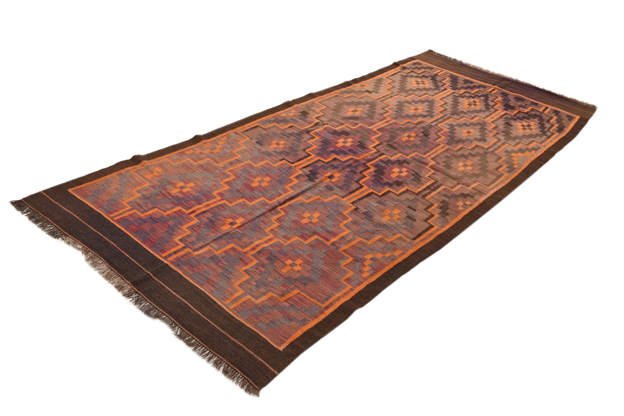 4' 8 x 11' Hand Woven Kilim Fars Wool Runner Rug
