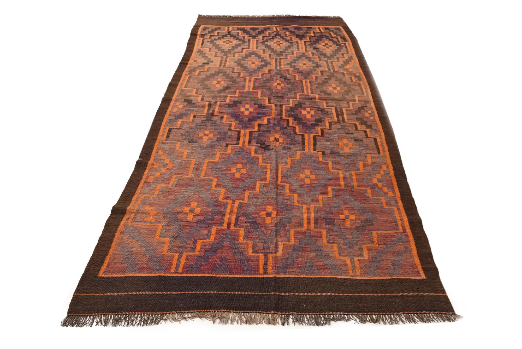 4' 8 x 11' Hand Woven Kilim Fars Wool Runner Rug