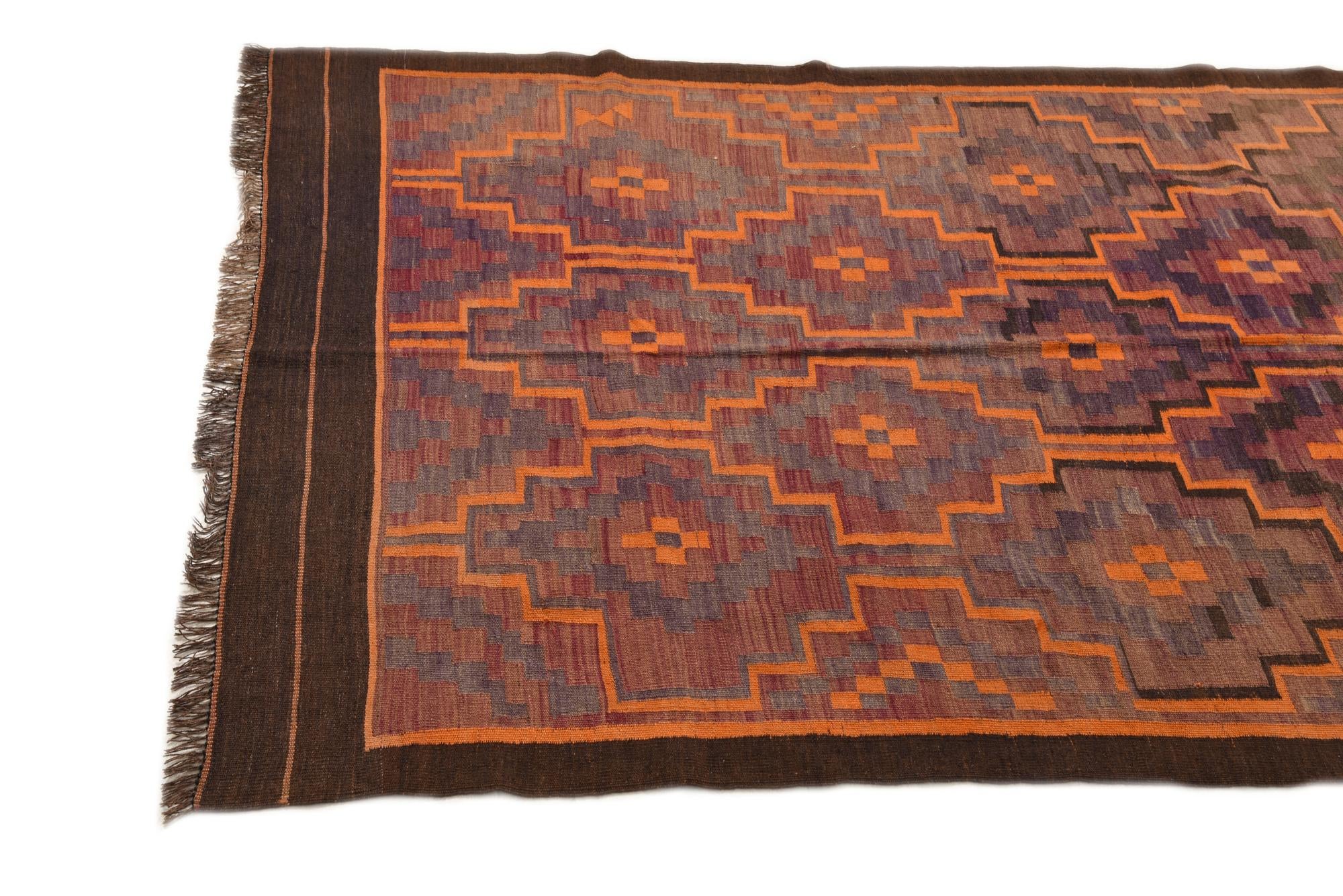 4' 8 x 11' Hand Woven Kilim Fars Wool Runner Rug