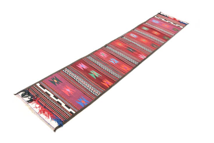 Detail image of 1' 10 x 10' 2 Hand Woven Kilim Fars Wool Runner Rug