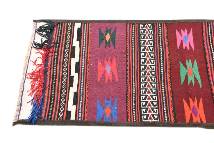 Detail image of 1' 10 x 10' 2 Hand Woven Kilim Fars Wool Runner Rug