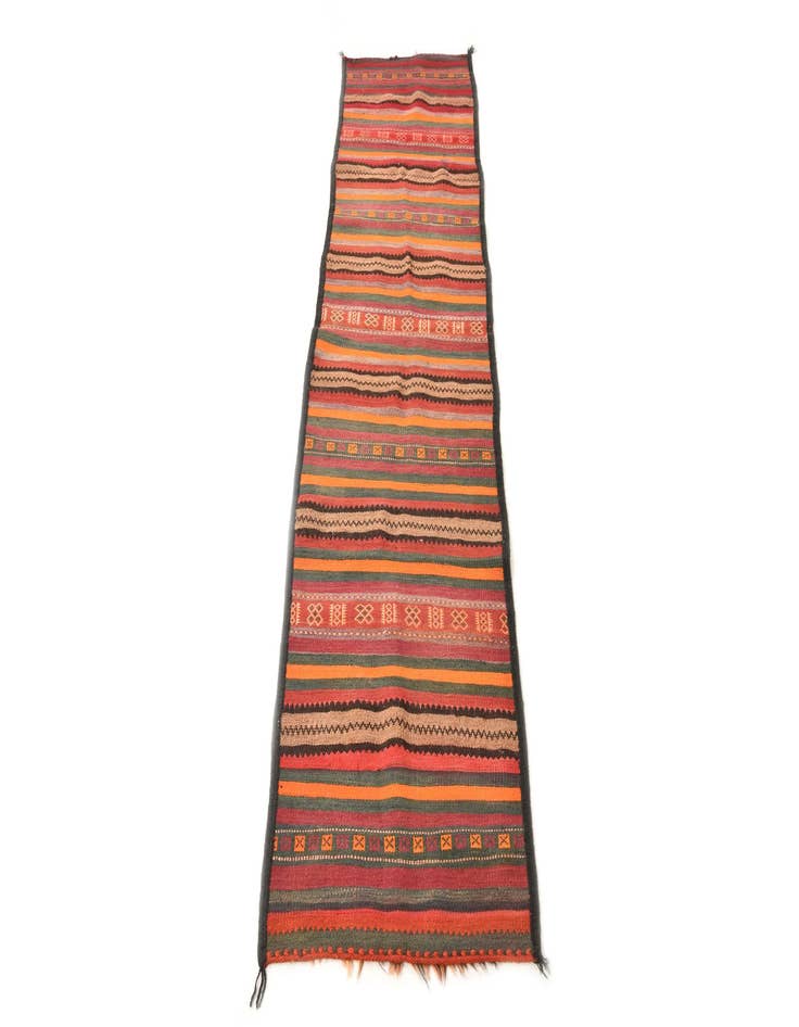 Detail image of 2' x 8' 5  Hand Woven Kilim Fars Wool Runner Rug