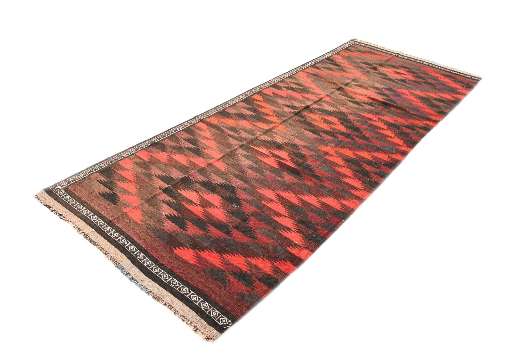 4' 2 x 11' 9 Hand Woven Kilim Fars Wool Runner Rug