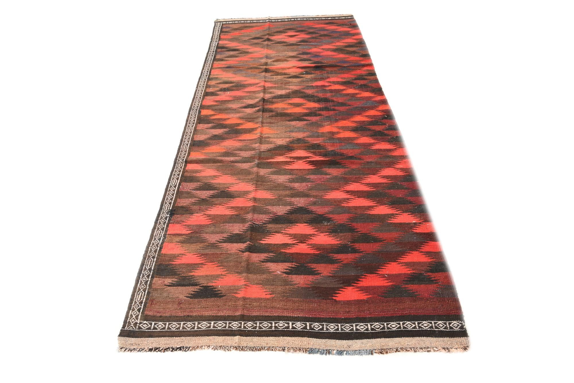 4' 2 x 11' 9 Hand Woven Kilim Fars Wool Runner Rug