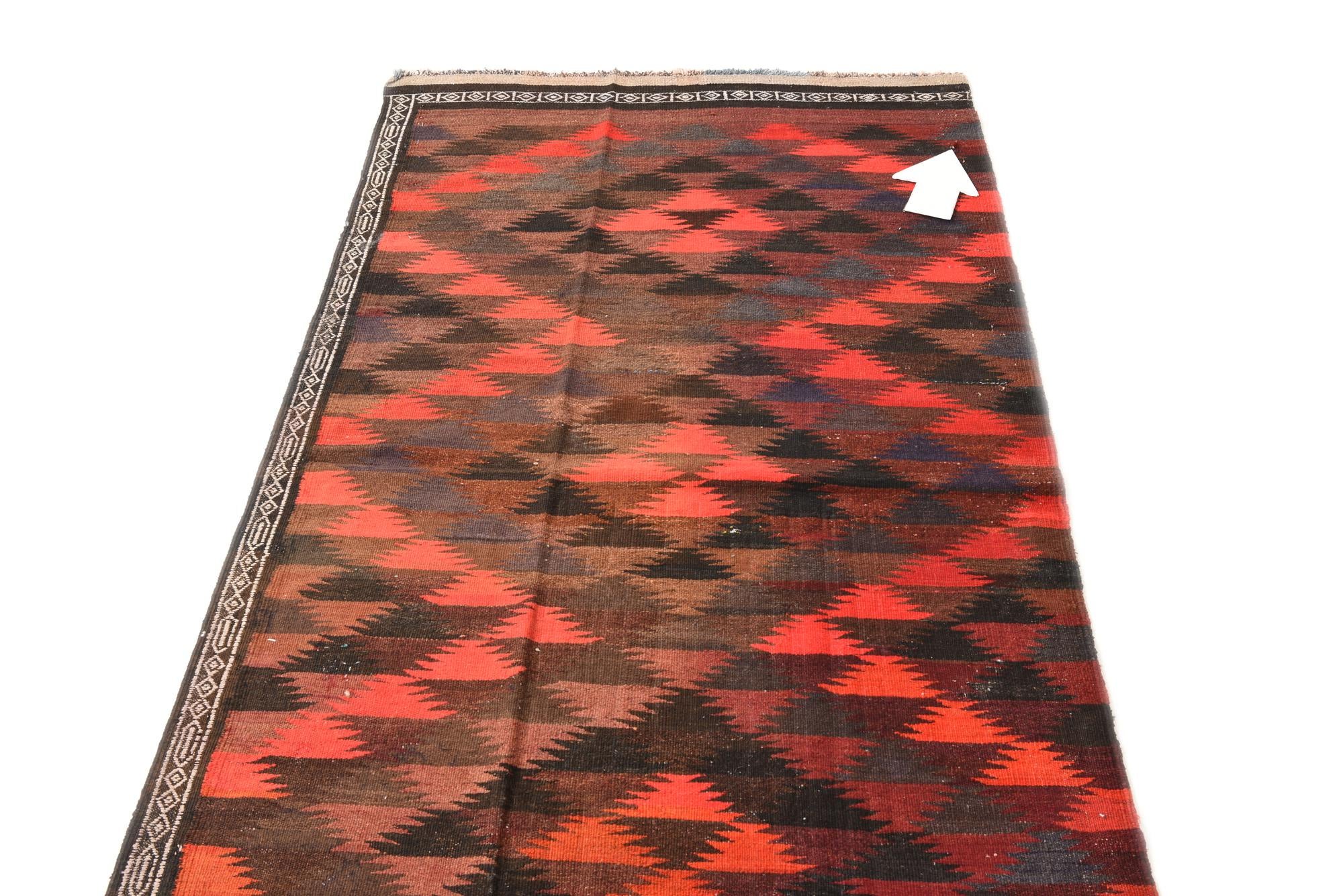 4' 2 x 11' 9 Hand Woven Kilim Fars Wool Runner Rug