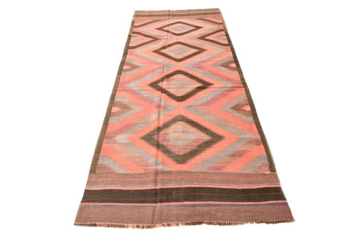 4' 4 x 11' 10 Hand Woven Kilim Fars Wool Runner Rug