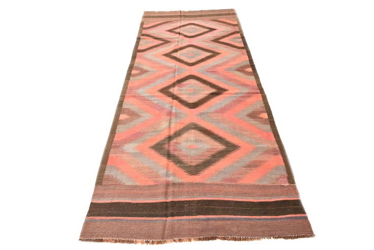 Detail image of 4' 4 x 11' 10 Hand Woven Kilim Fars Wool Runner Rug