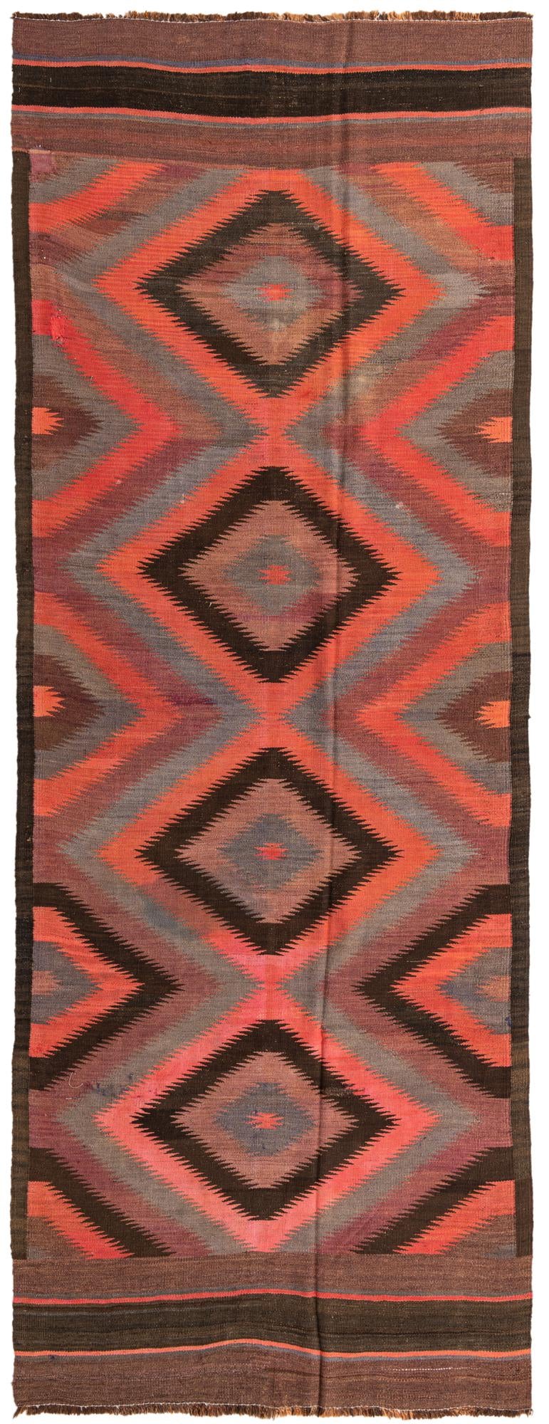 4' 4 x 11' 10 Hand Woven Kilim Fars Wool Runner Rug
