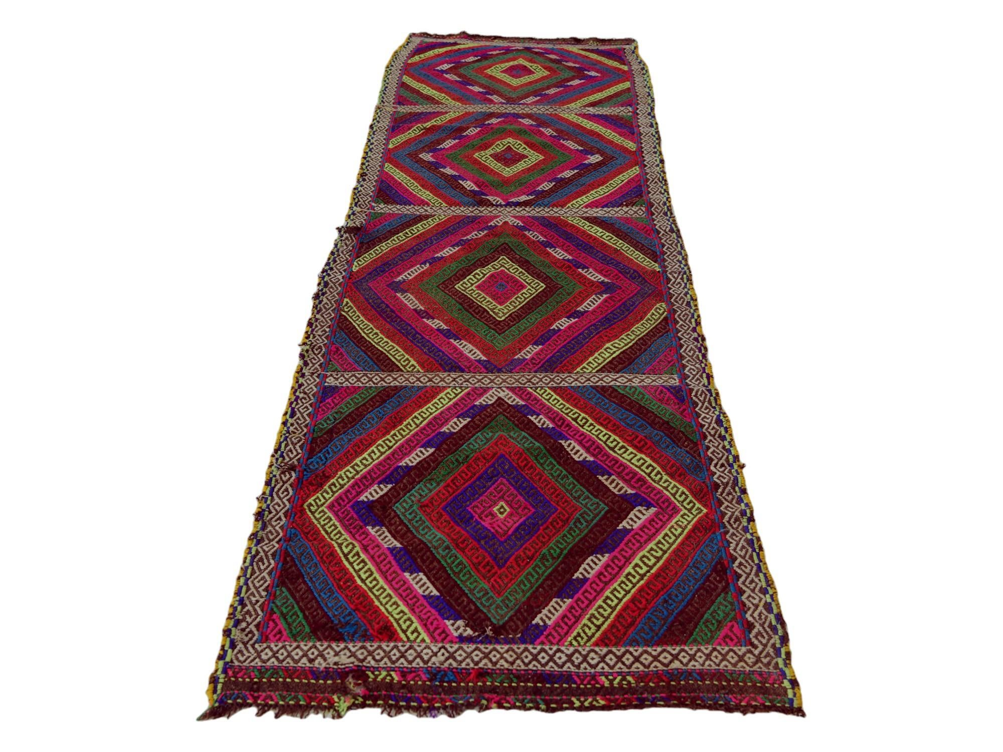 2' 2 x 8' 7 Hand Woven Kilim Fars Wool Runner Rug