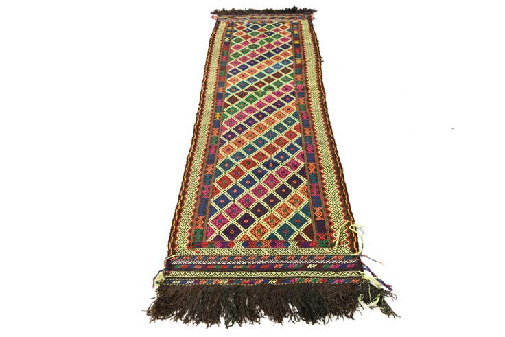 Detail image of 2' 5 x 8' 9 Hand Woven Kilim Fars Wool Runner Rug