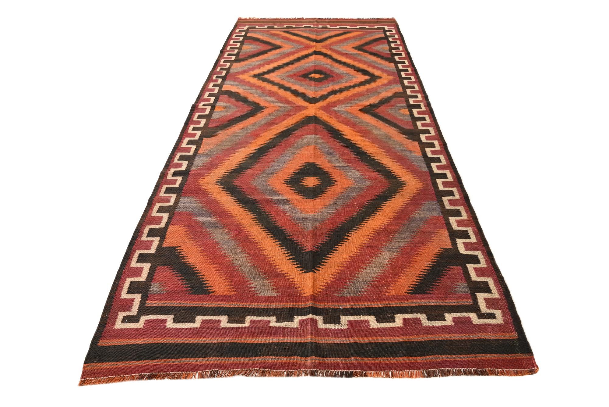 5' x 12' 4 Hand Woven Kilim Fars Wool Runner Rug