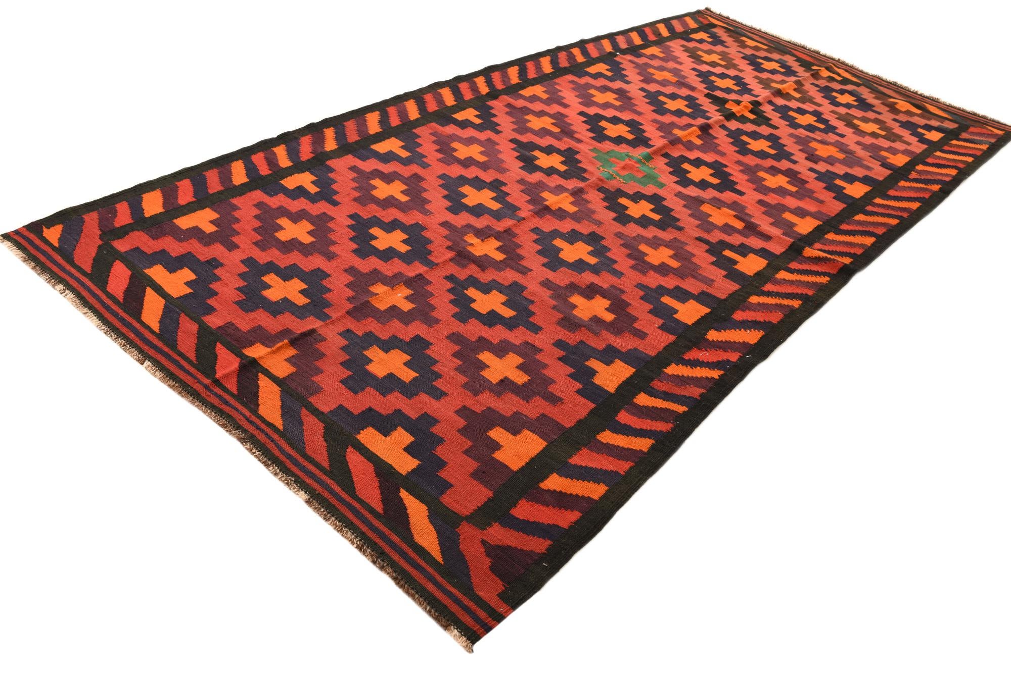 5' 7 x 11' 5 Hand Woven Kilim Fars Wool Runner Rug