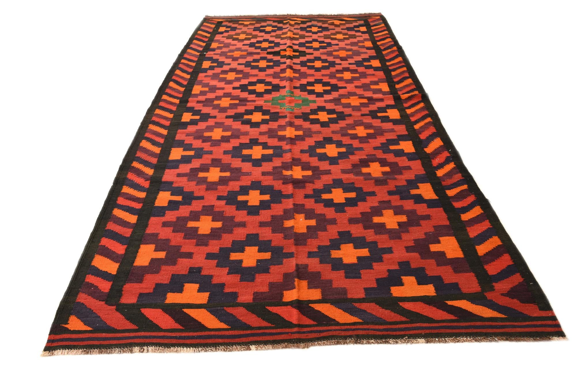 5' 7 x 11' 5 Hand Woven Kilim Fars Wool Runner Rug
