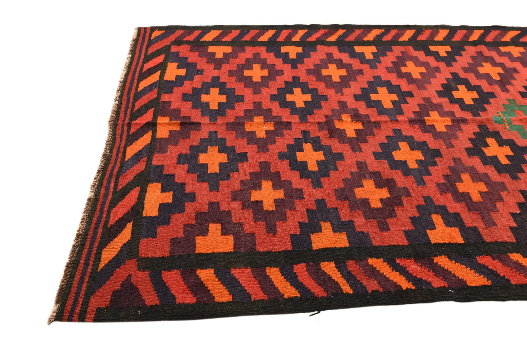 5' 7 x 11' 5 Hand Woven Kilim Fars Wool Runner Rug