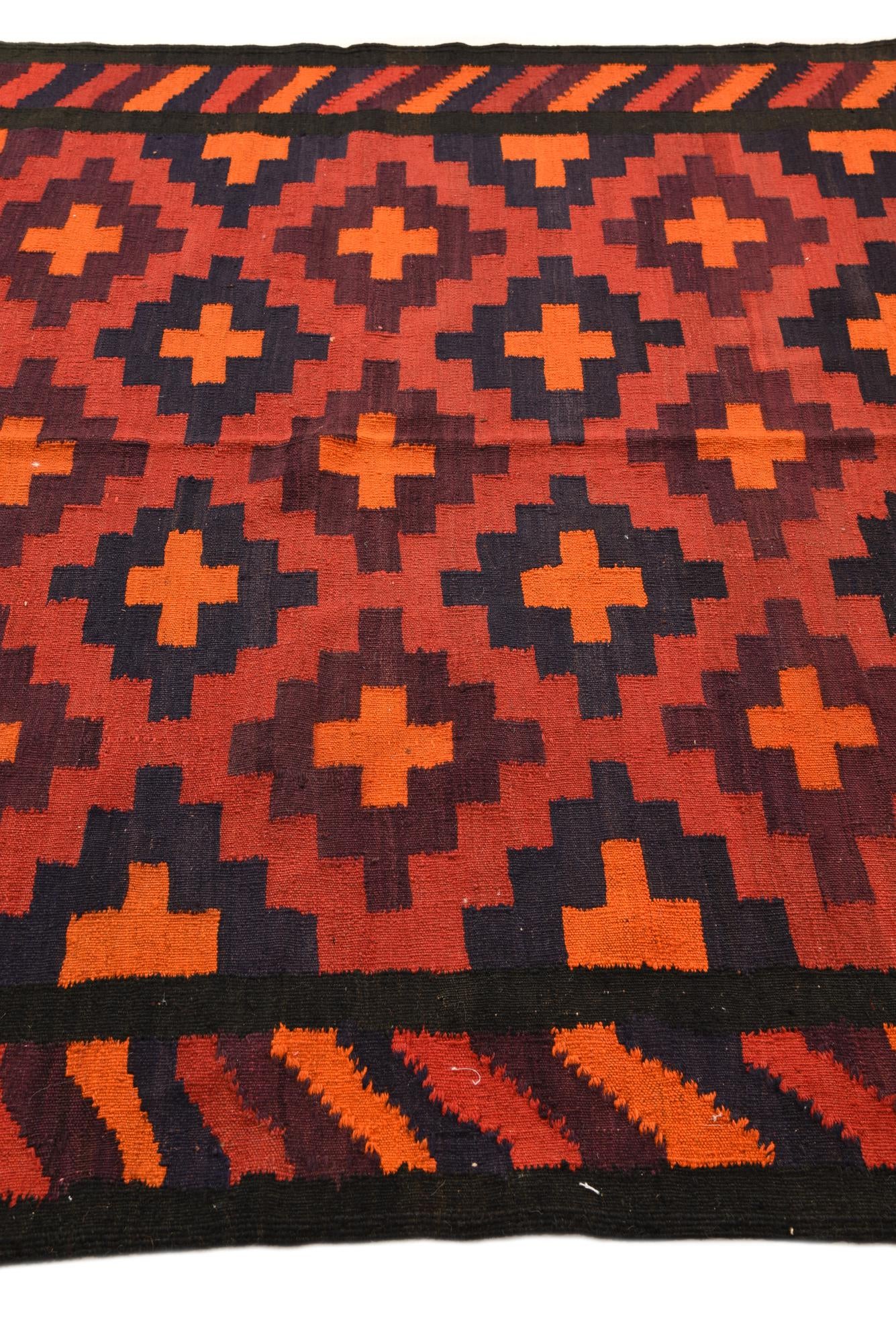 5' 7 x 11' 5 Hand Woven Kilim Fars Wool Runner Rug