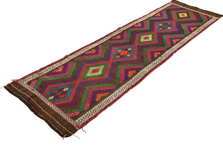 Detail image of 2' 4 x 8' 10 Hand Woven Kilim Fars Wool Runner Rug