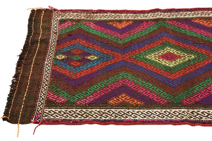 Detail image of 2' 4 x 8' 10 Hand Woven Kilim Fars Wool Runner Rug
