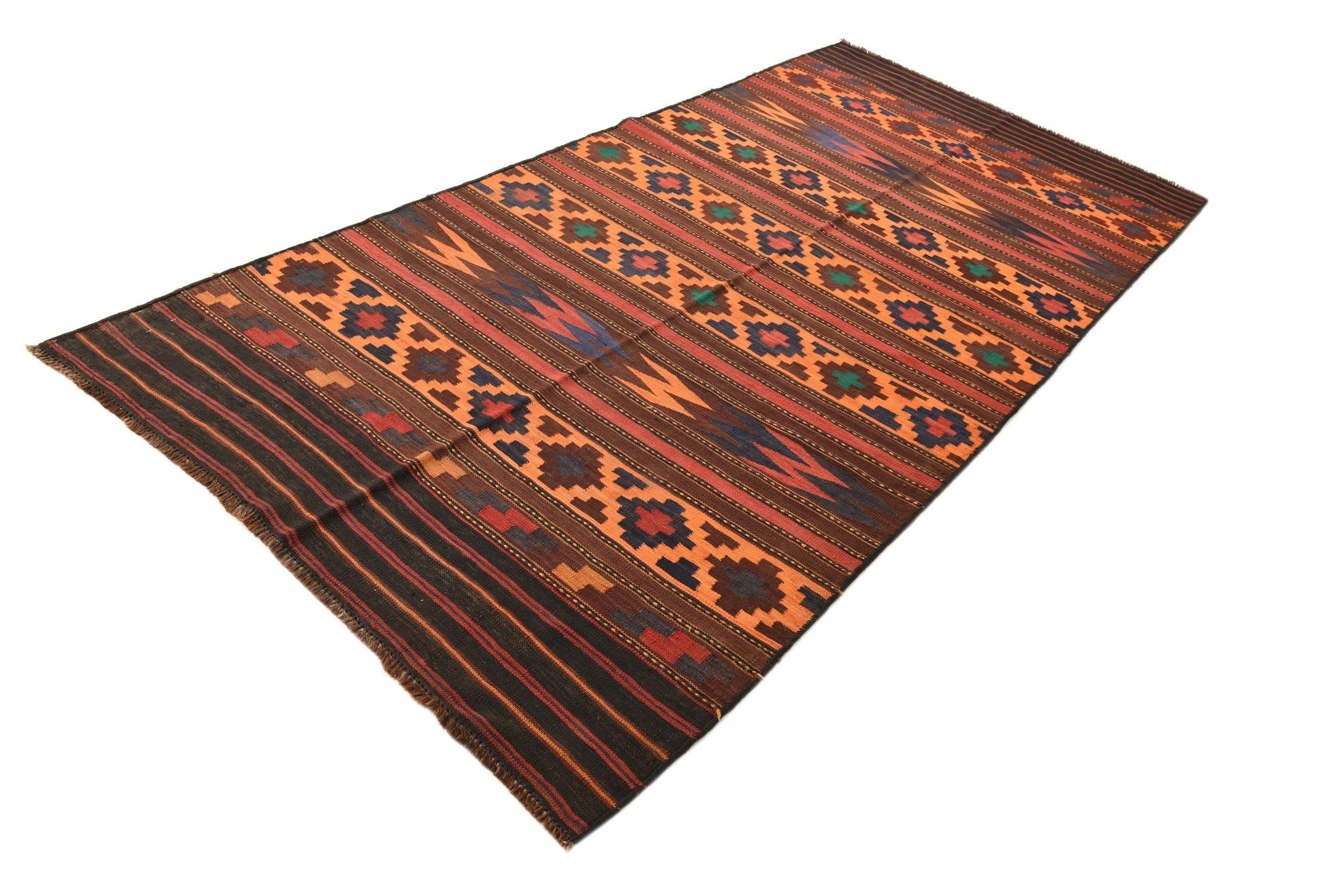 5' 4 x 11' 3 Hand Woven Kilim Fars Wool Runner Rug