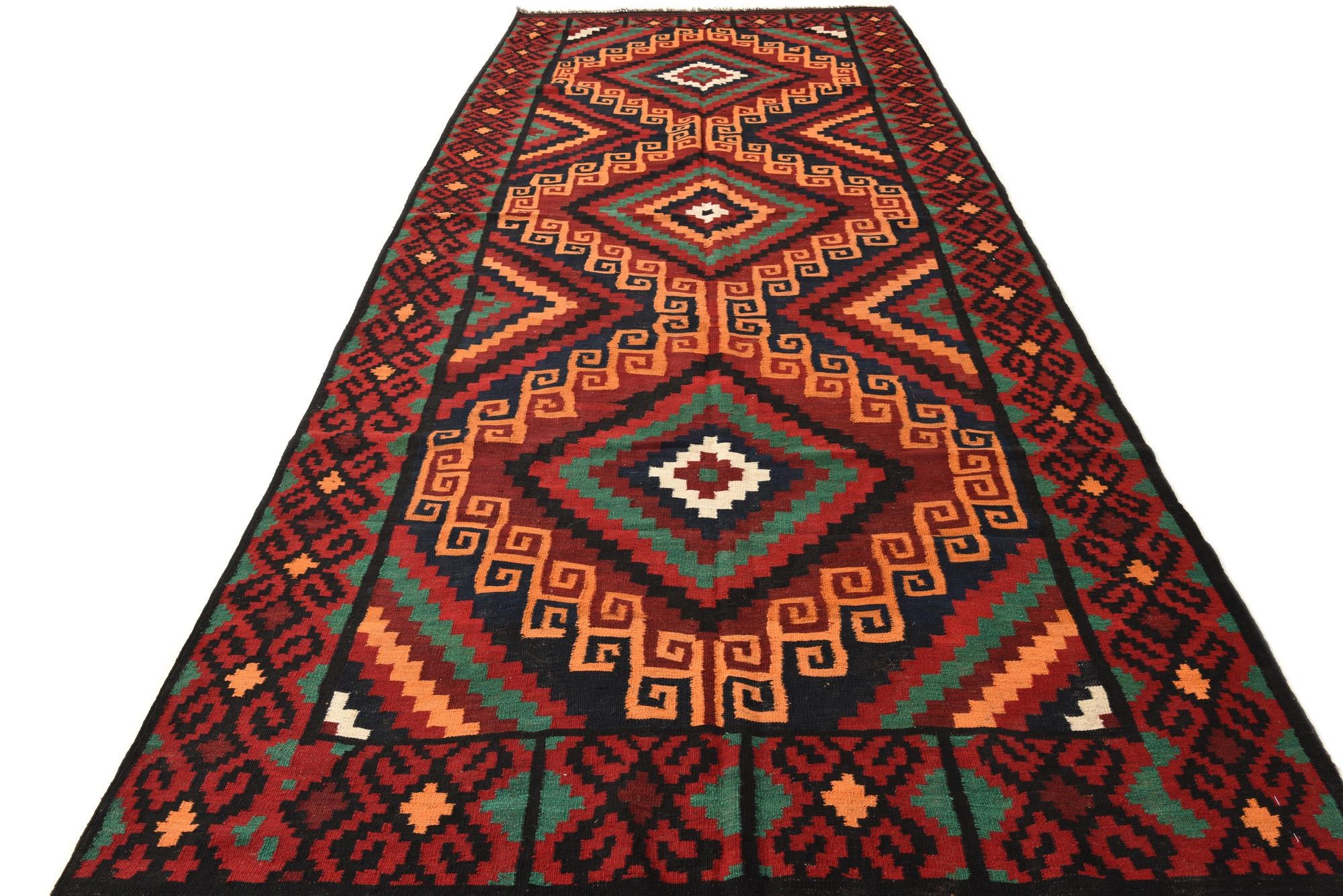 5' 5 x 14' 1 Hand Woven Kilim Fars Wool Runner Rug
