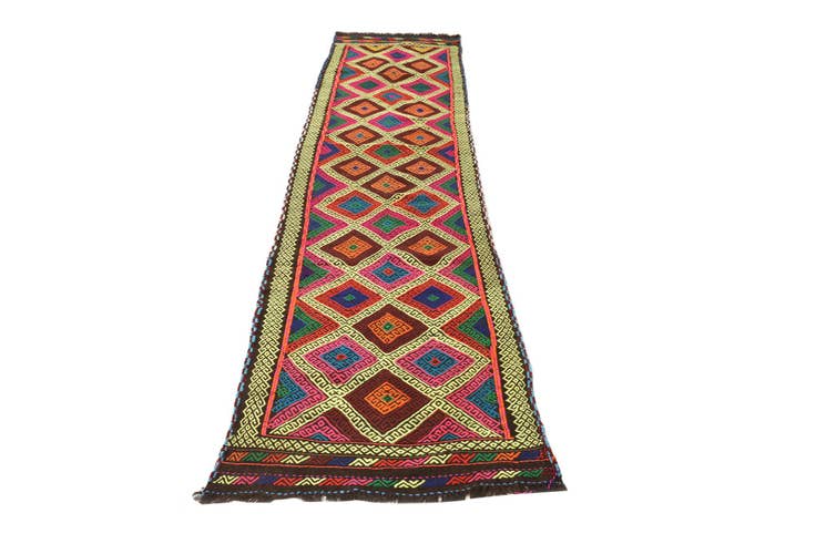 Detail image of 2' 3 x 9' 3 Hand Woven Kilim Fars Wool Runner Rug