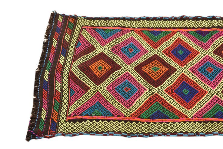 Detail image of 2' 3 x 9' 3 Hand Woven Kilim Fars Wool Runner Rug