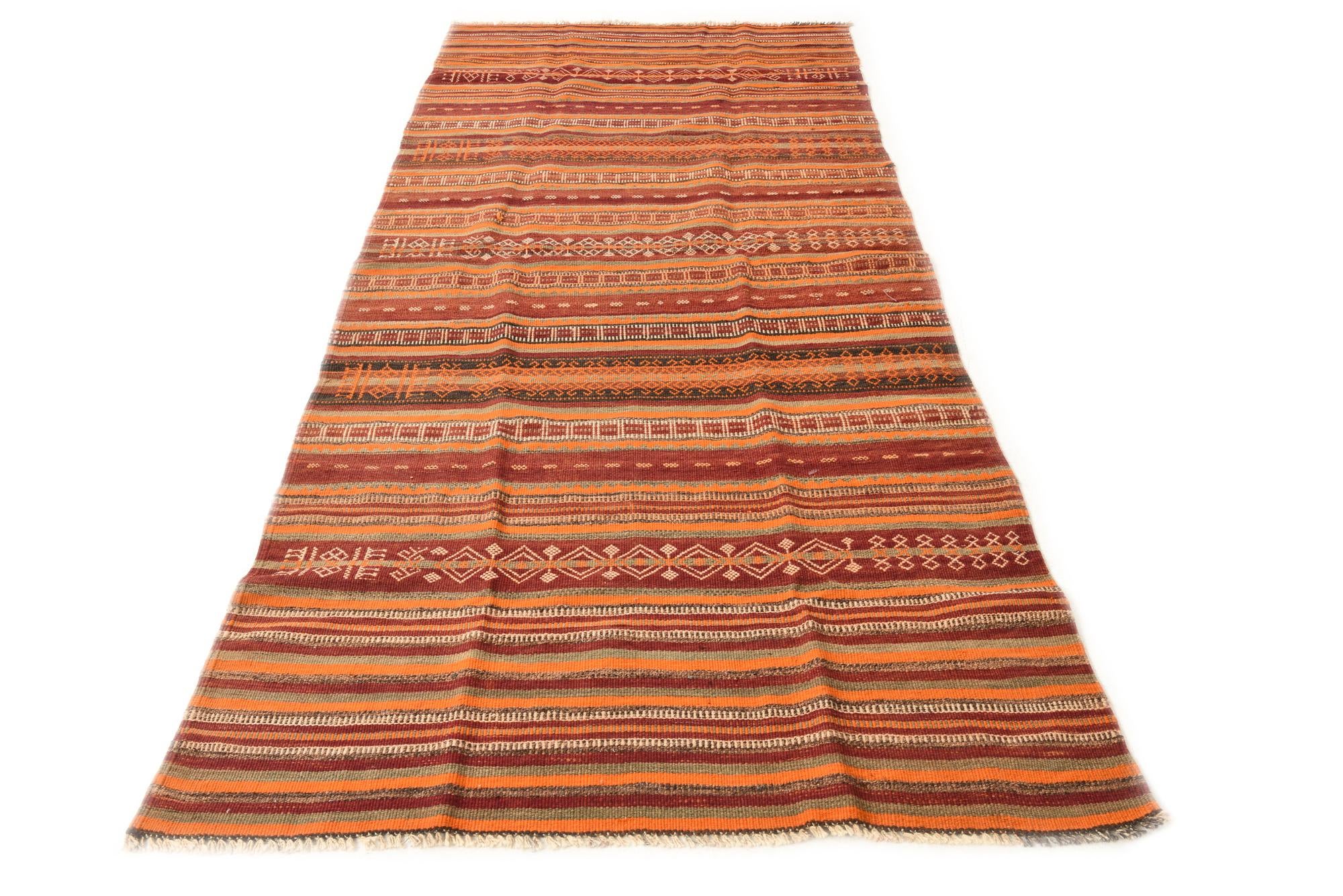 3' 10 x 9' 2 Hand Woven Kilim Fars Wool Runner Rug