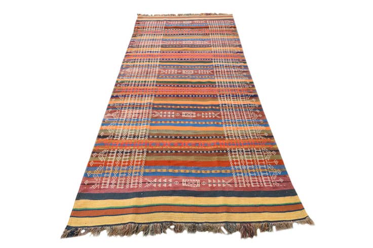 Detail image of 3' 9 x 10' Hand Woven Kilim Fars Wool Runner Rug
