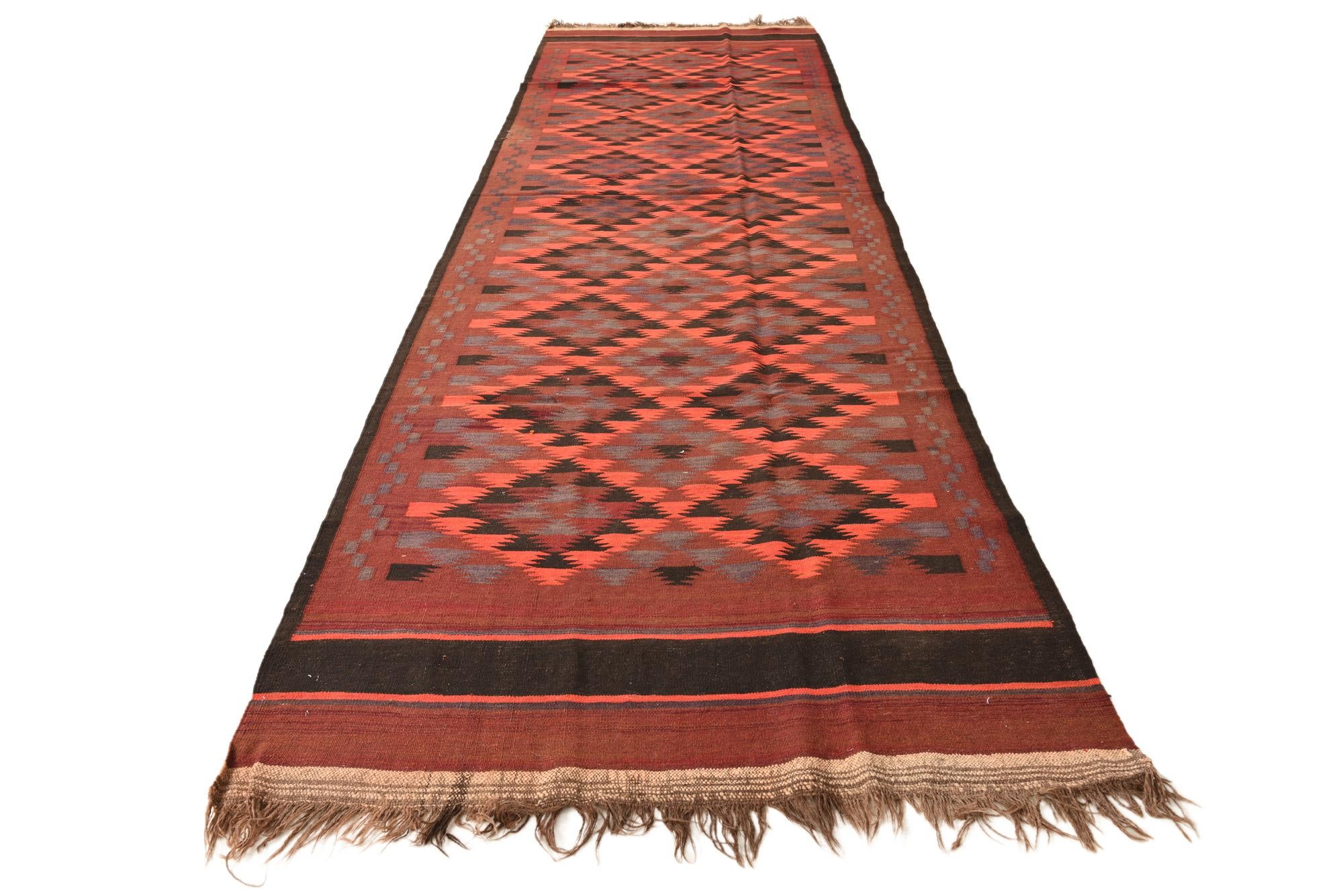 4' 4 x 15' 3 Hand Woven Kilim Fars Wool Runner Rug
