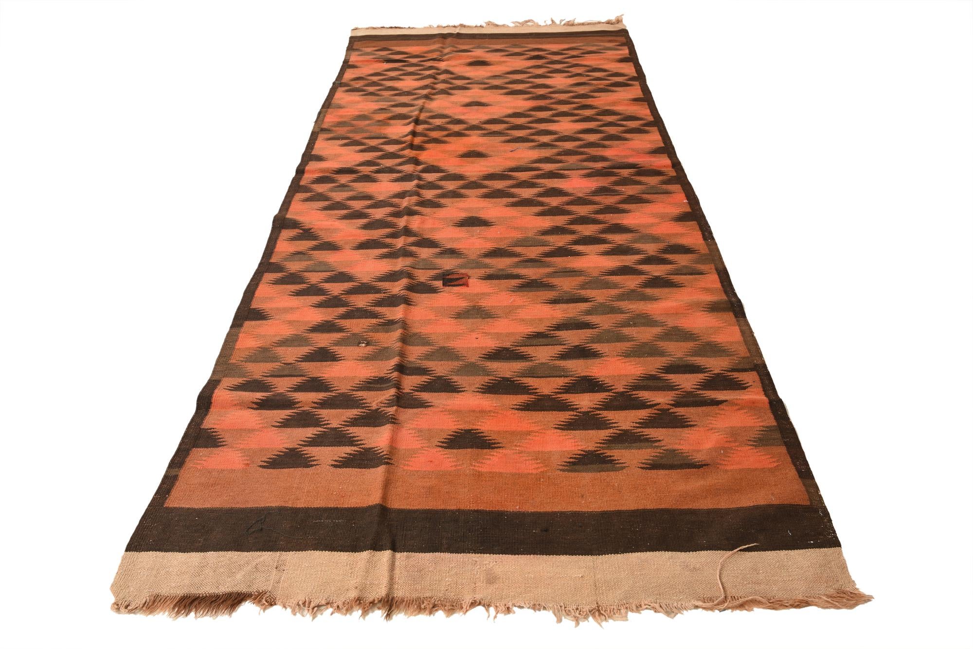 4' 5 x 12' Hand Woven Kilim Fars Wool Runner Rug