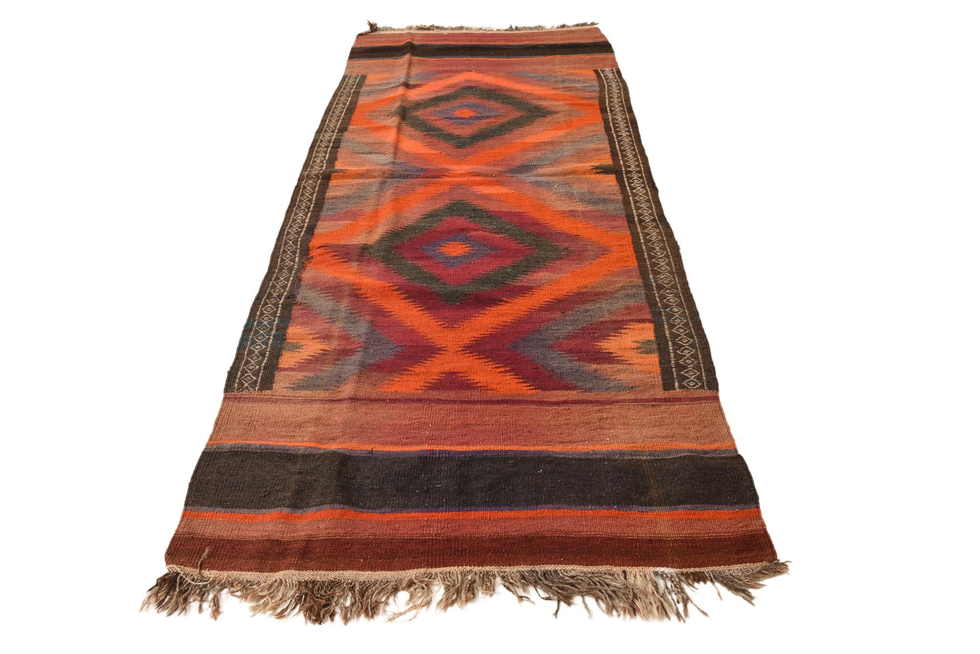 3' 10 x 10' 3 Hand Woven Kilim Fars Wool Runner Rug
