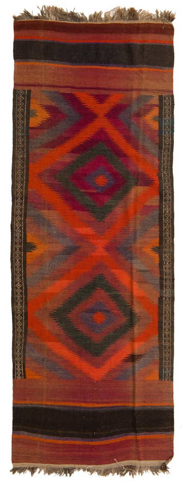 Detail image of 3' 10 x 10' 3 Hand Woven Kilim Fars Wool Runner Rug