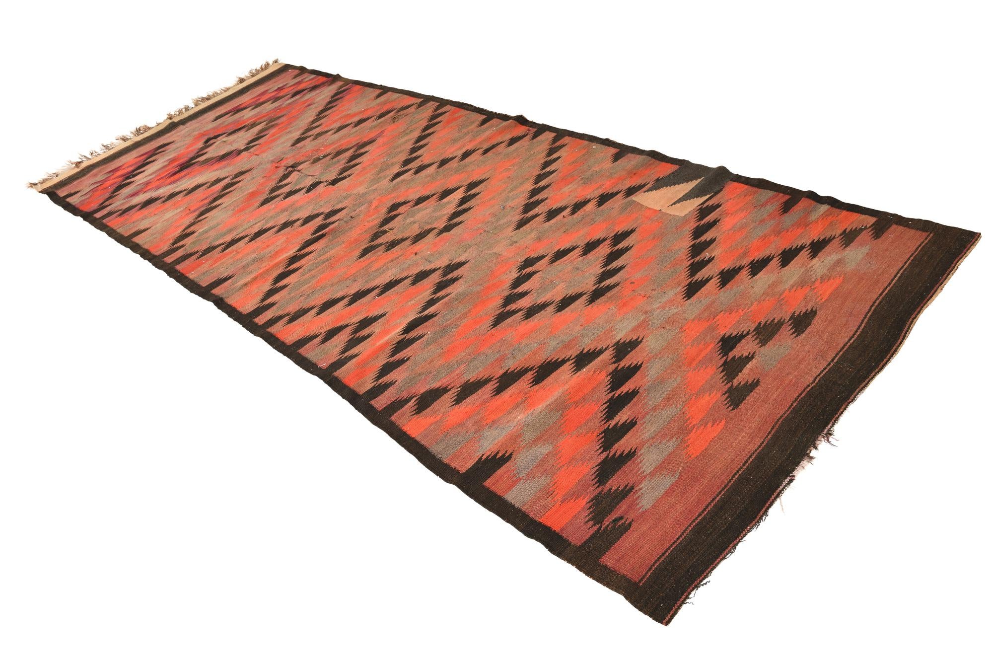 4' 8 x 11' 10 Hand Woven Kilim Fars Wool Runner Rug
