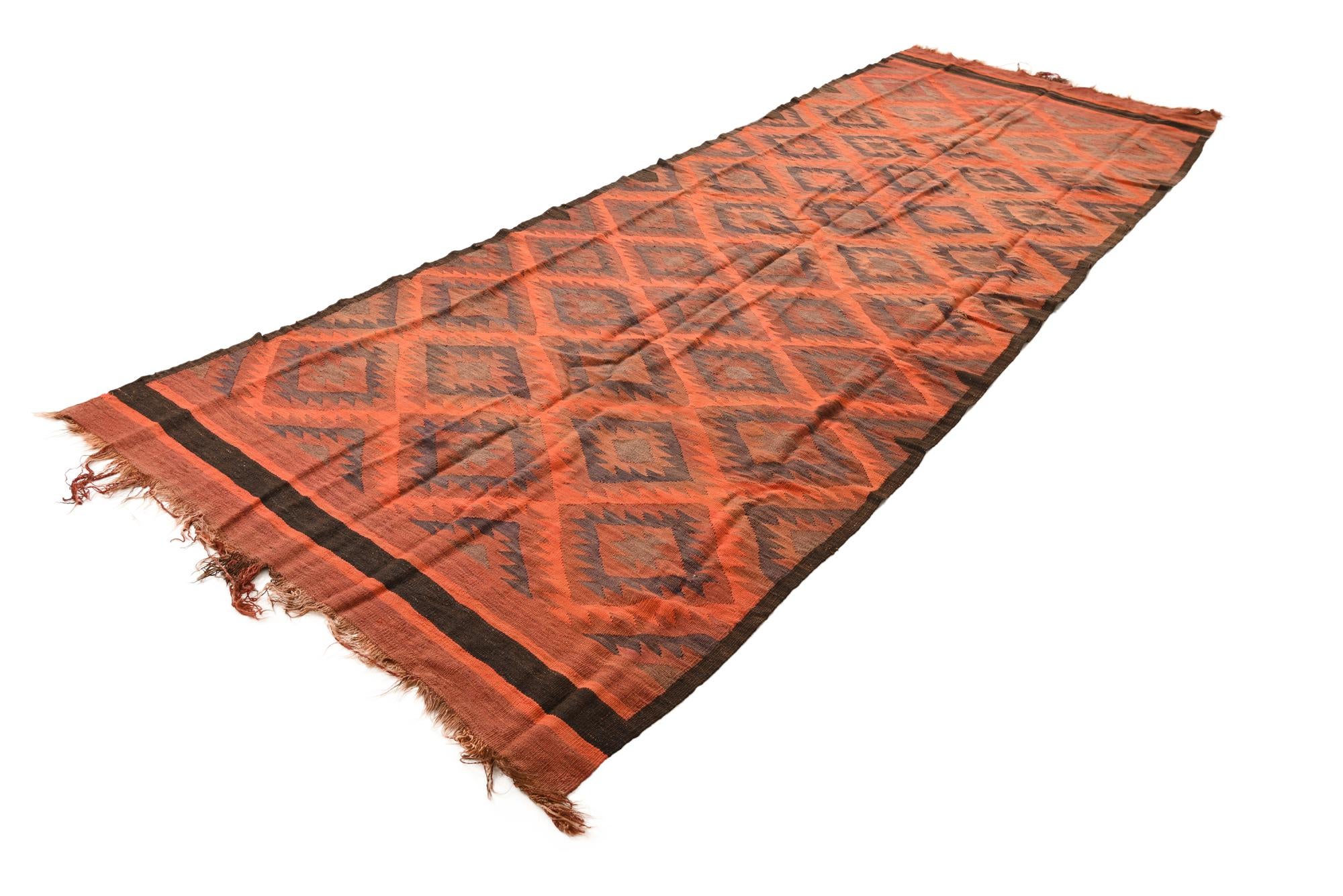 4' 7 x 13' 5 Hand Woven Kilim Fars Wool Runner Rug