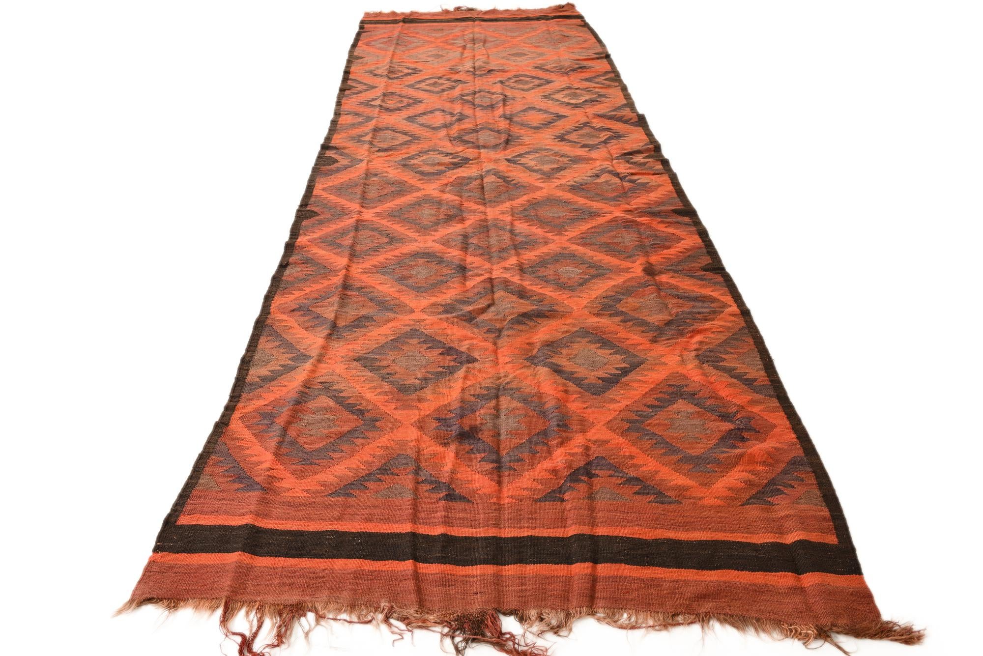 4' 7 x 13' 5 Hand Woven Kilim Fars Wool Runner Rug