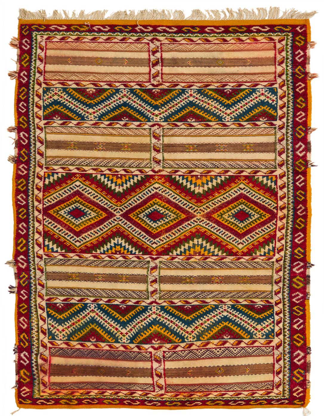 3' 8 x 7' Hand Woven Kilim Fars Wool Runner Rug