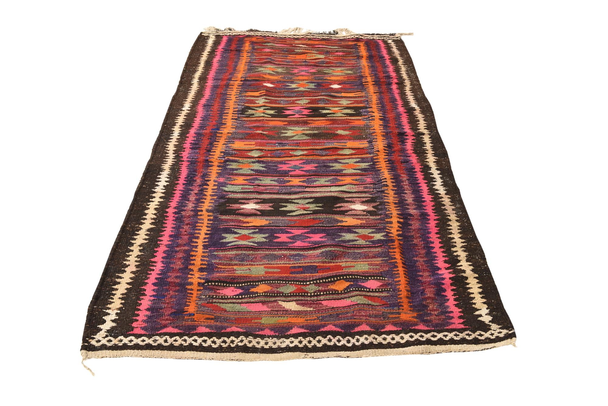 4' 2 x 8' Hand Woven Kilim Fars Wool Runner Rug