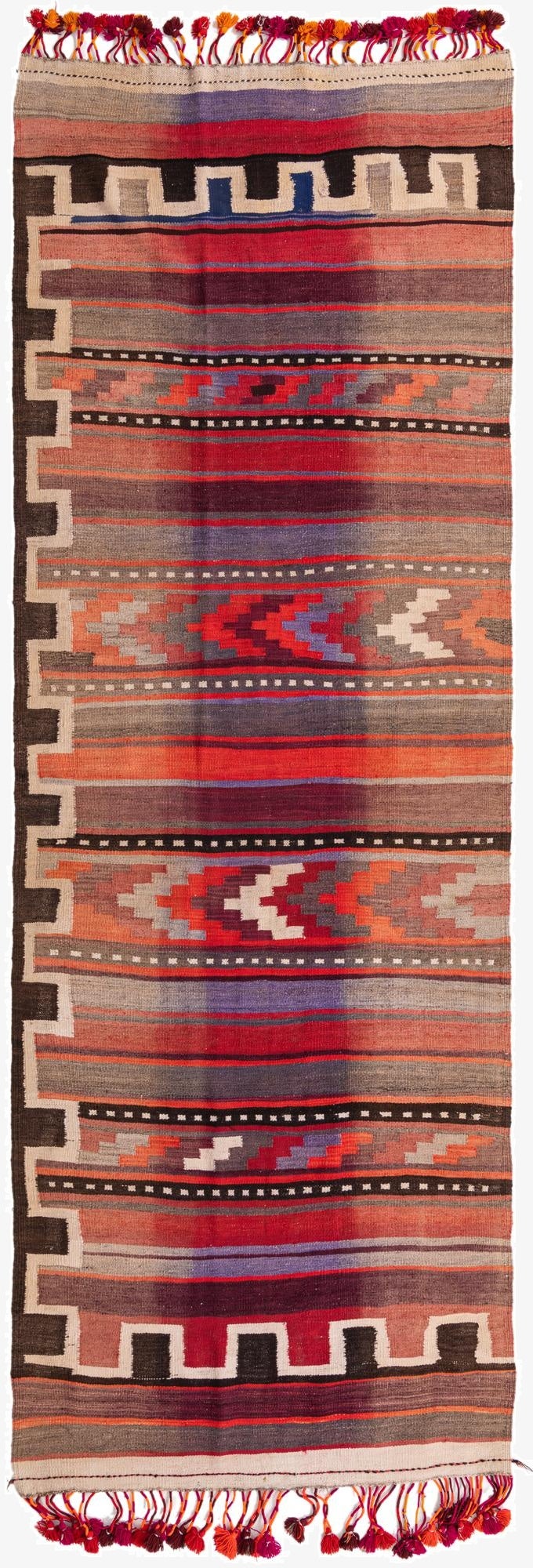 4' 3 x 12' 6  Hand Woven Kilim Fars Wool Runner Rug