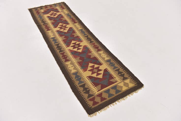 Detail image of 2' x 6' 6 Hand Woven Kilim Maymana Wool Runner Rug